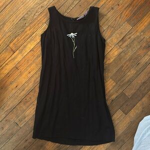Vintage Embroidered Linen Blend Dress Daisy Black- Size Medium 10-12